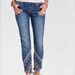 Miss Me Signature Ankle Skinny Jeans Size 26 Embroidered Boho Trim Raw Hem